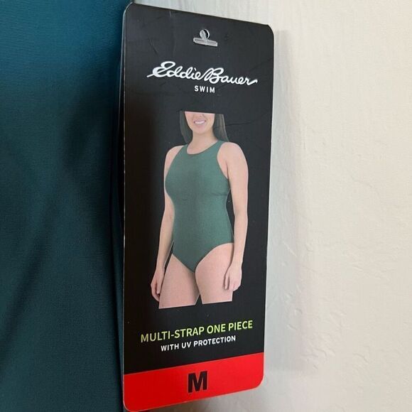 NWT Eddie Bauer One Piece Swimsuit Women’s Medium Bathing Suit Green High Neck - Picture 5 of 16